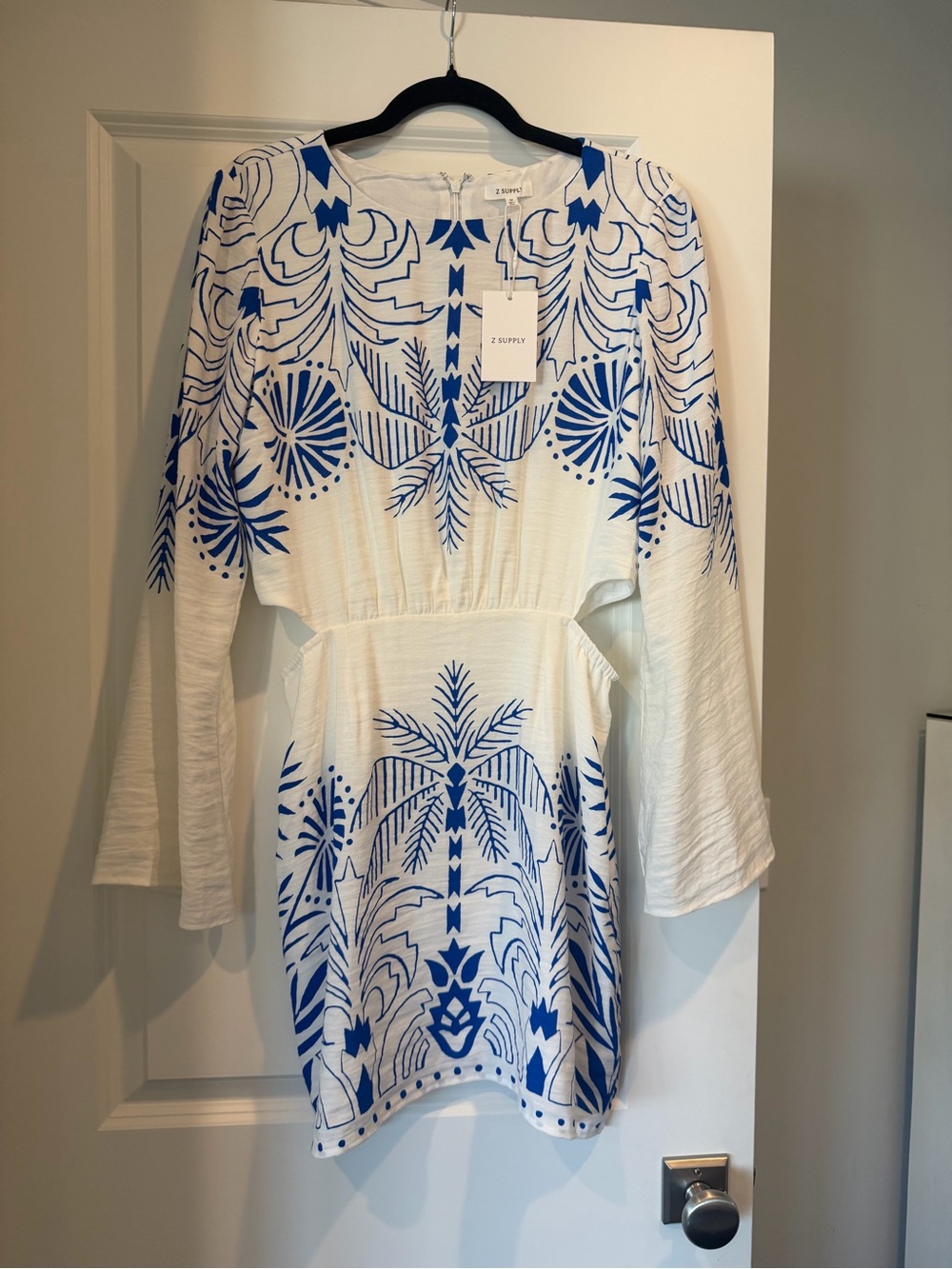Z Supply White Mini Dress with Blue Embroidery